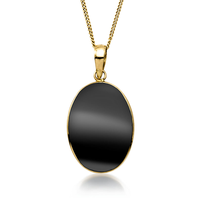 Reversible 14kt yellow gold pendant necklace with black onyx oval cabochon