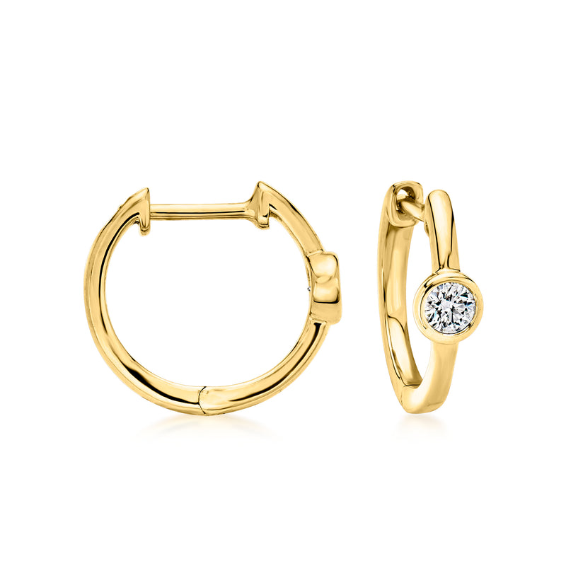 18kt gold over sterling hoop earrings with bezel-set round lab-grown diamond