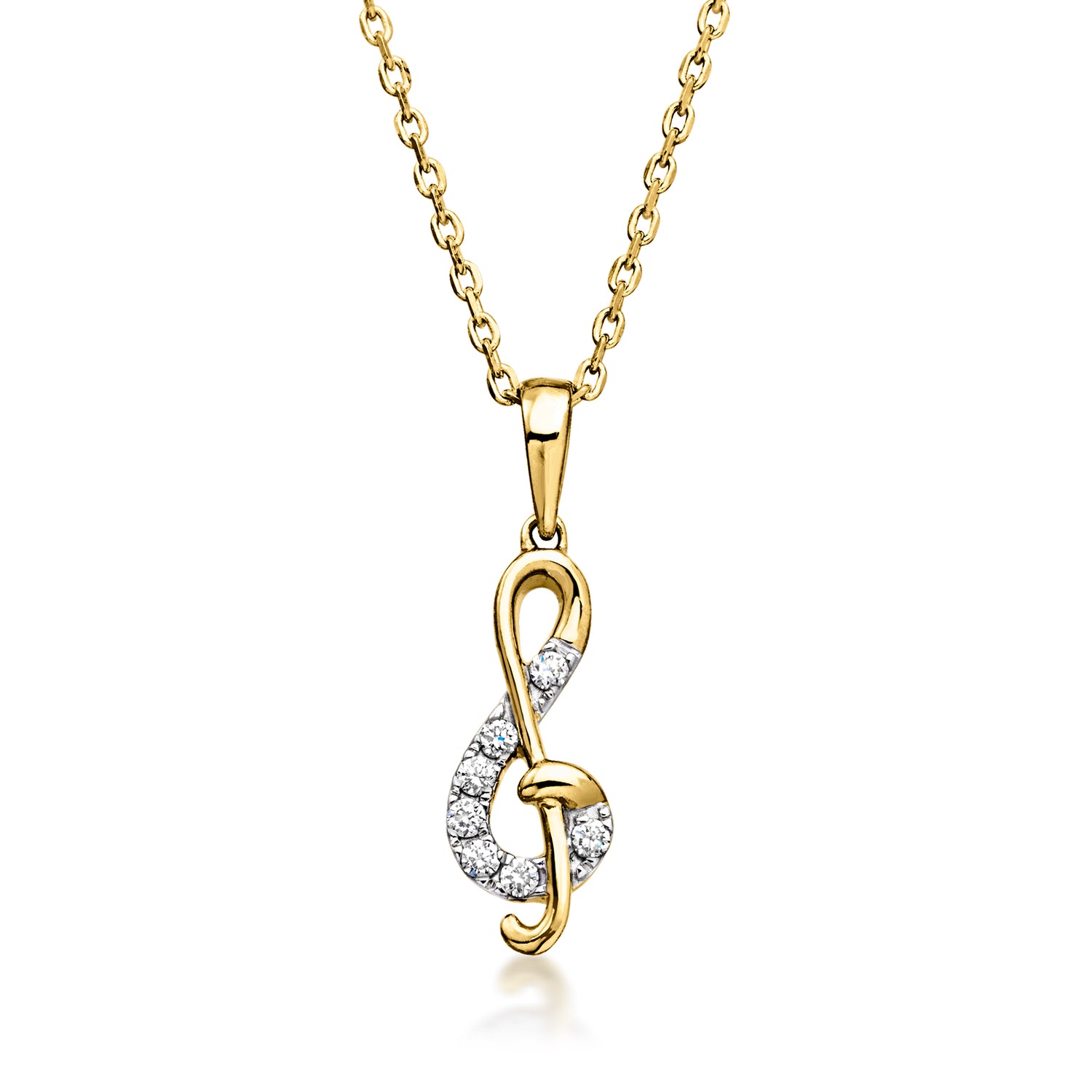 18kt Gold Over Sterling Treble Clef Pendant Necklace with Lab Grown Diamonds