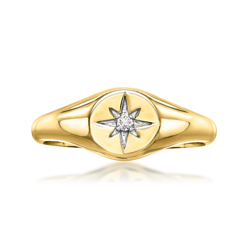 18kt gold over sterling ring with star-set lab-grown diamond in oval bezel