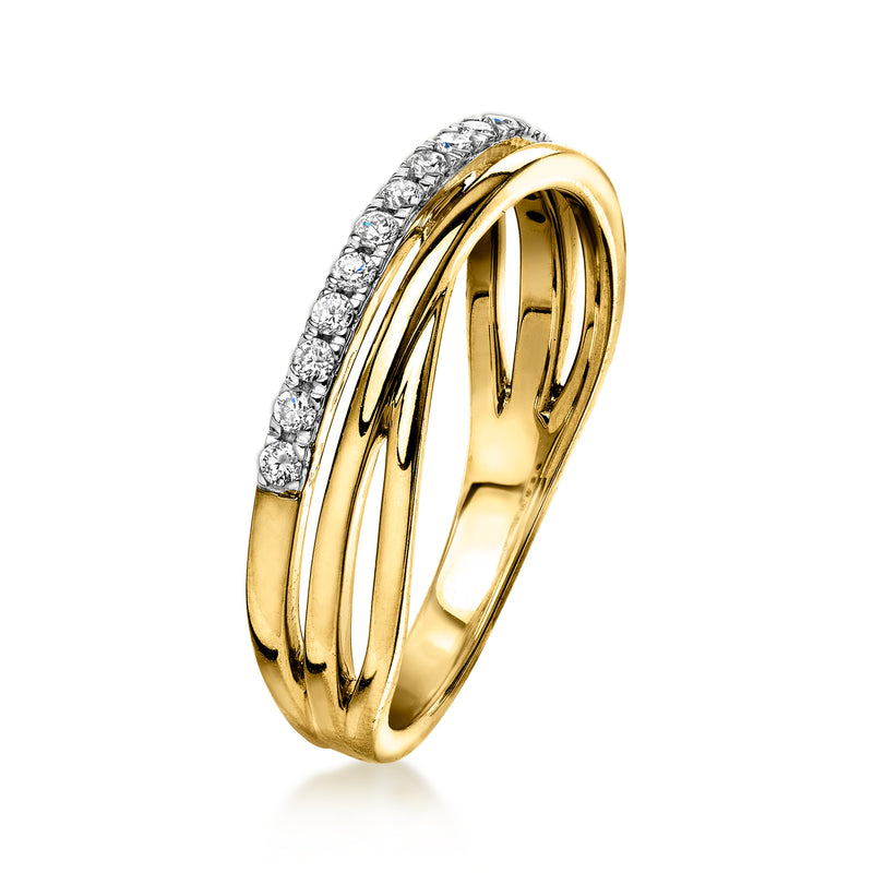 Gold crisscross ring with lab-grown diamond accents