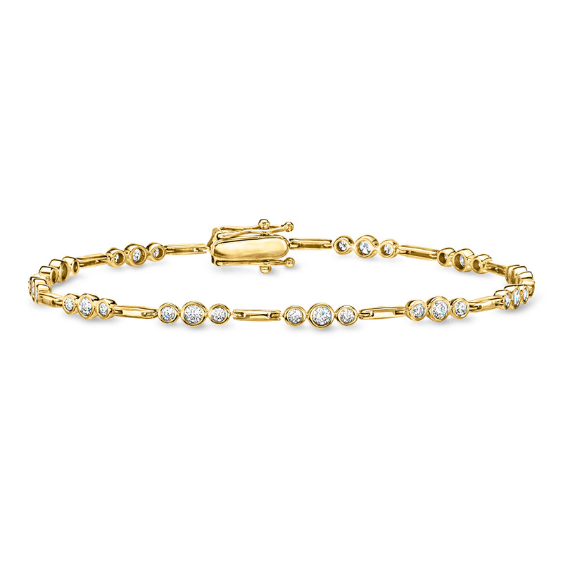 Bezel-set diamond station bracelet in gold tone with round stones along links