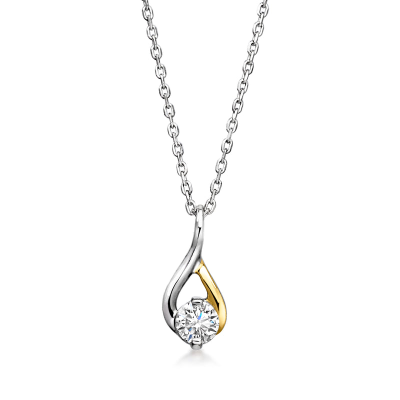 Teardrop lab-grown diamond pendant necklace in sterling silver with 10kt yellow gold inlay
