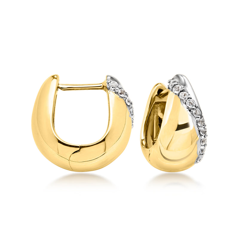 Reversible gold and silver curved post earrings with white topaz-style stones