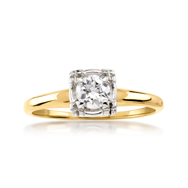 14kt yellow gold vintage diamond ring with square prong-set center stone