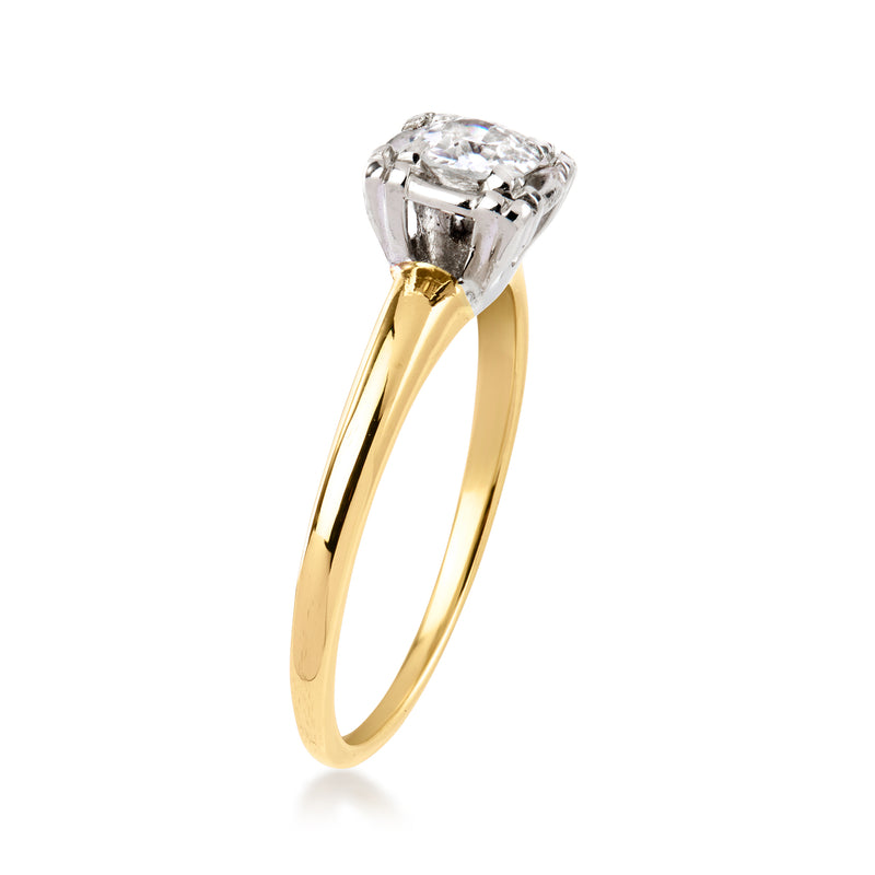 14kt yellow gold ring with square white-metal setting and round diamond center