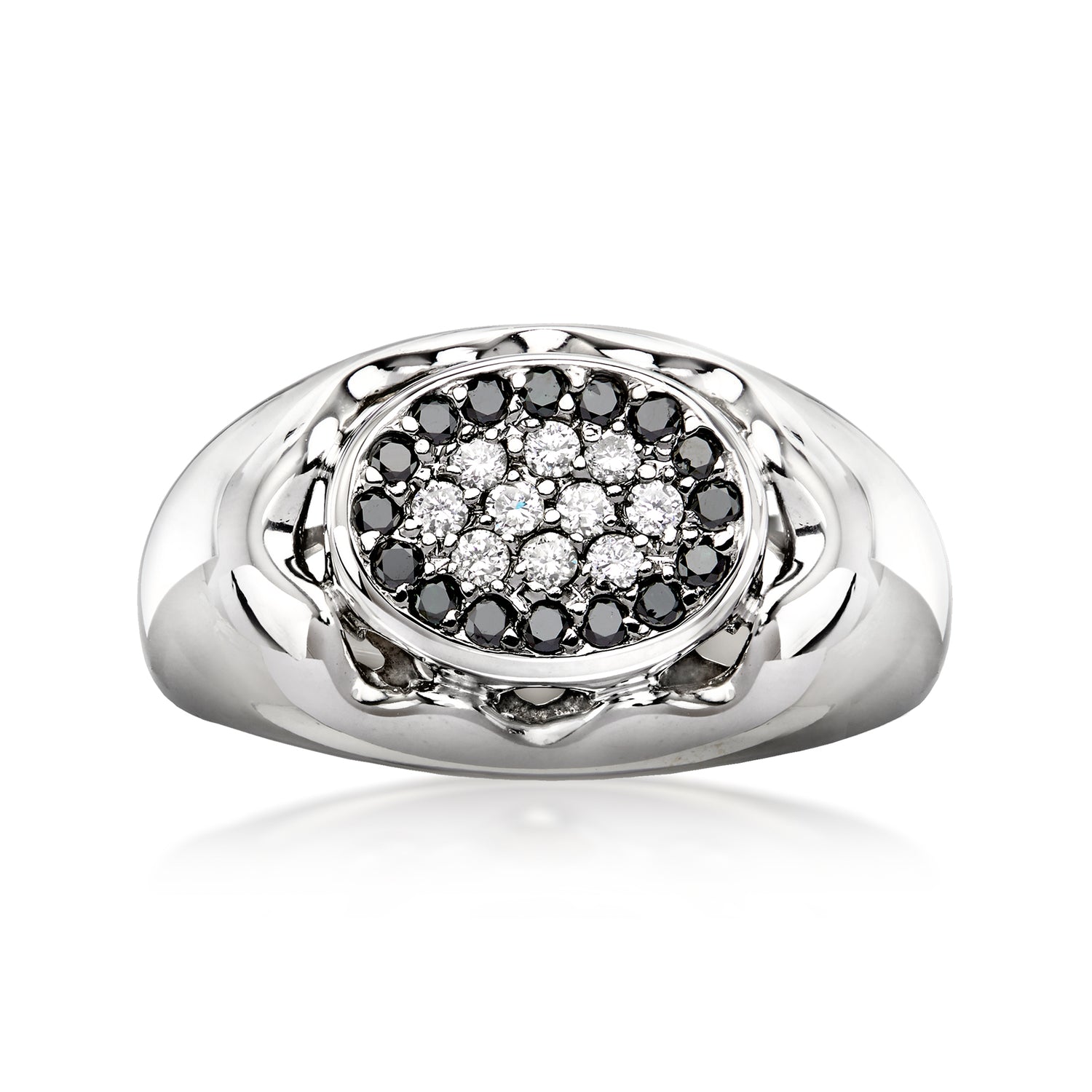 C. 1970 Vintage .45 ct. t.w. Black and White Diamond Cluster Ring in 14kt White Gold