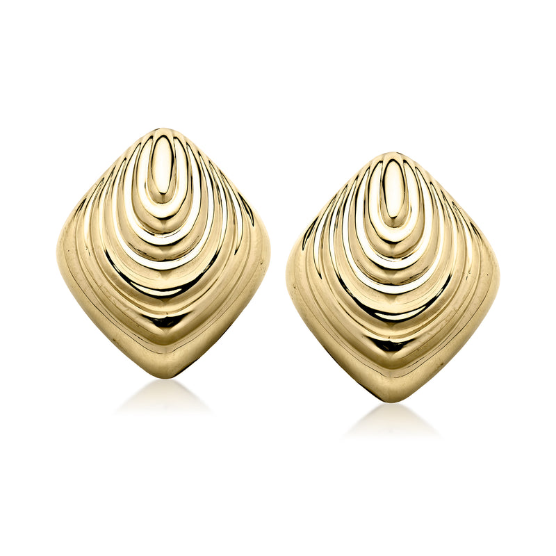 Vintage 14kt yellow gold ripple dome earrings, textured concentric ridges