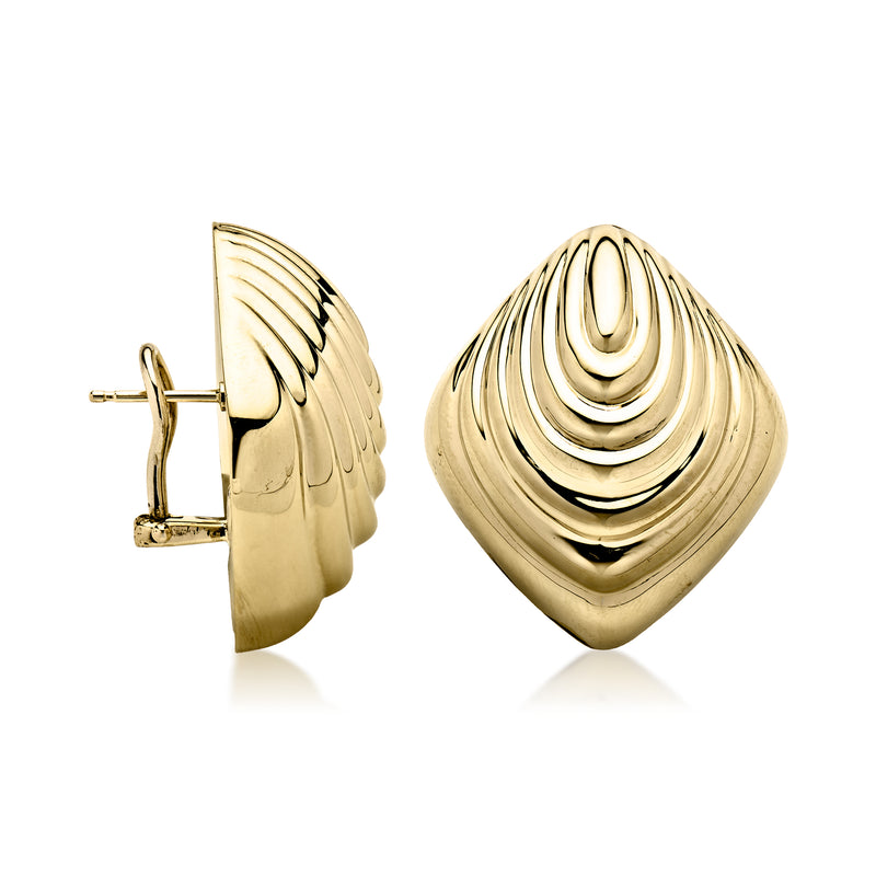 Vintage 14kt yellow gold ripple earrings with post back, curved ridged dome