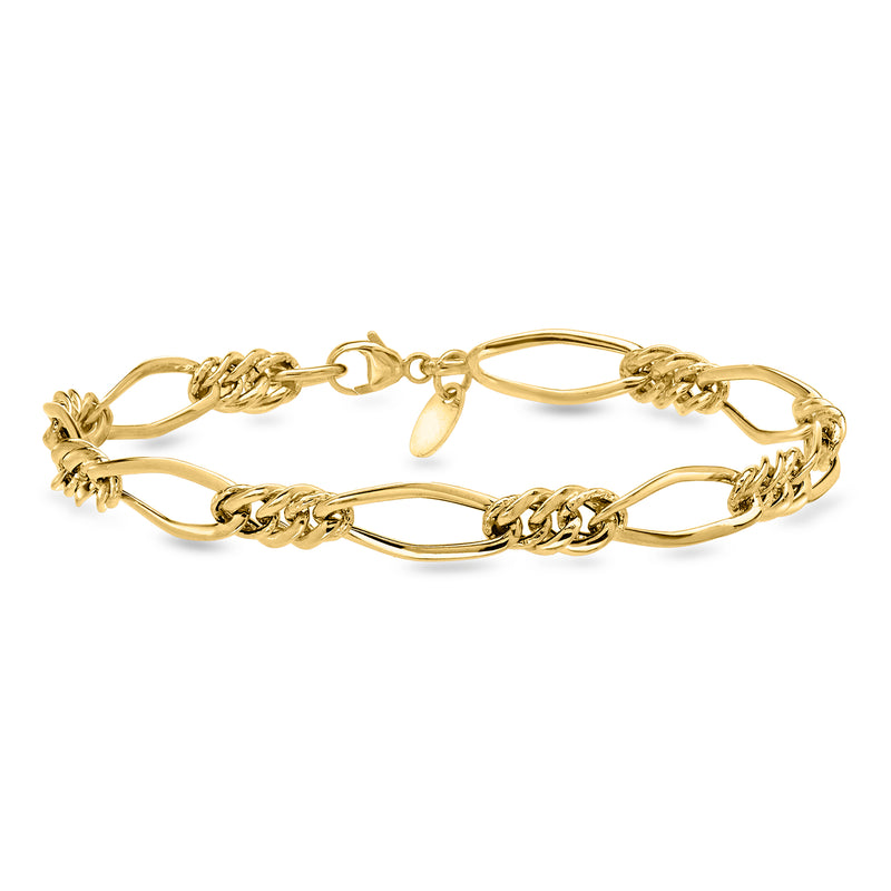 10k yellow gold oval-link station bracelet with alternating twisted chain links