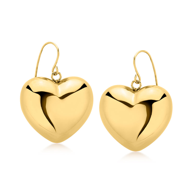 14kt yellow gold heart drop earrings with earwires