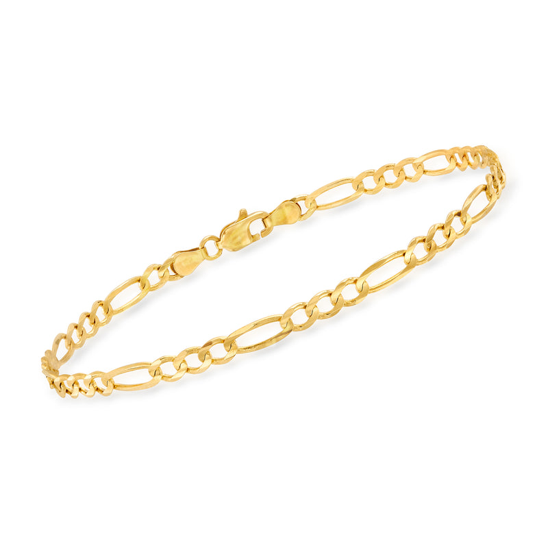 Men's 14kt yellow gold figaro-link bracelet, polished oval and bar chain links