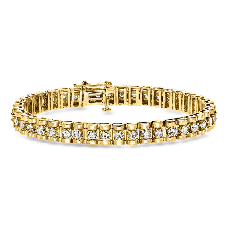 14kt yellow gold diamond tennis bracelet with square-cut clear stones