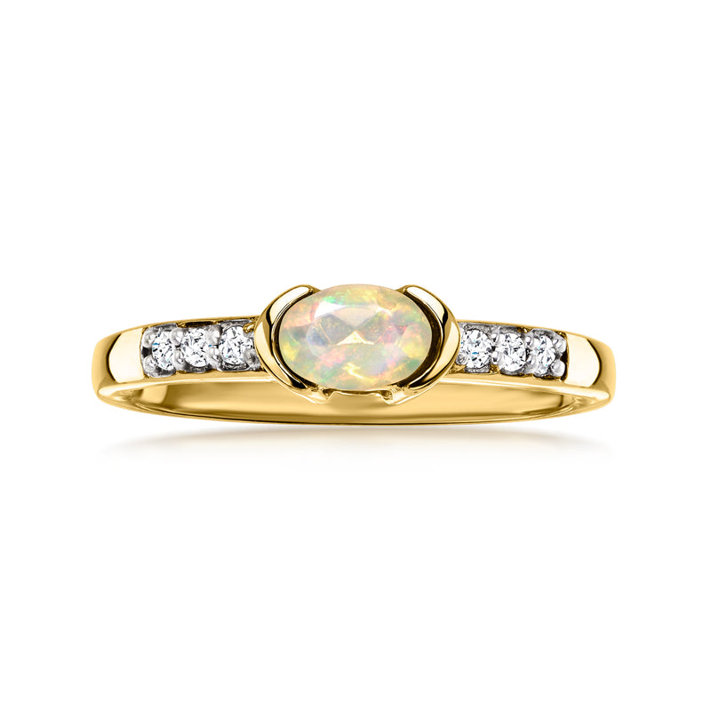 Opal ring with white zircons in 18kt gold over sterling
