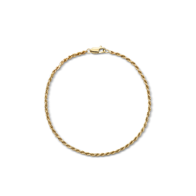 Rope-chain 14k yellow gold anklet with spring-ring clasp.
