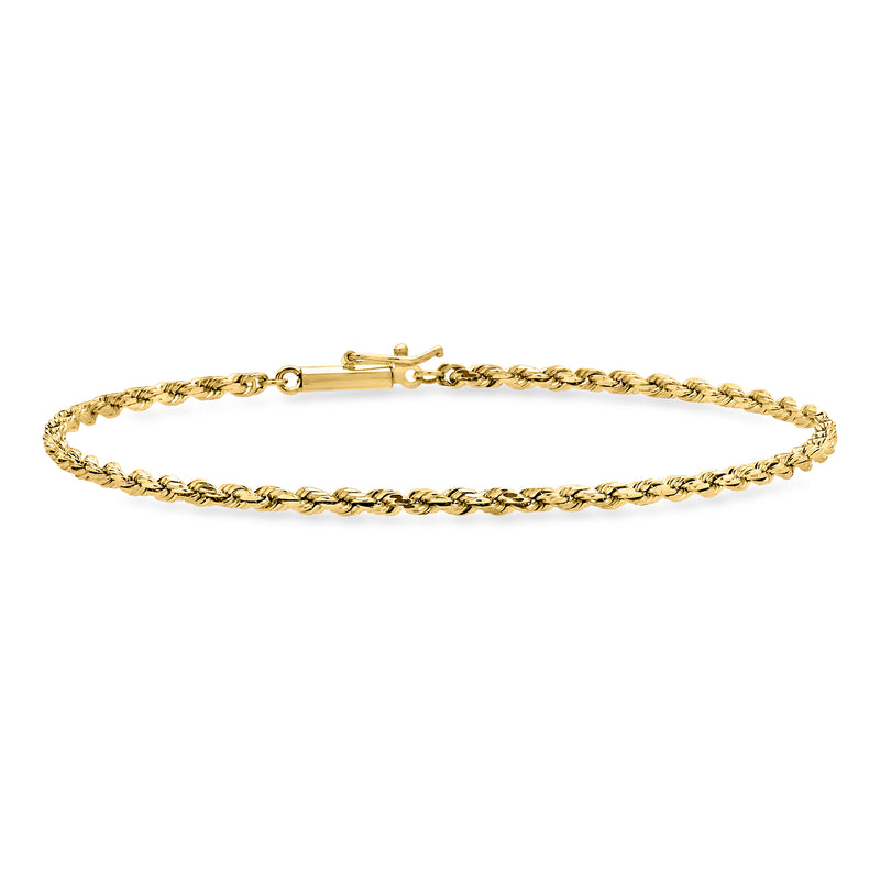 Vintage yellow gold rope-chain bracelet with spring clasp, 14kt tone
