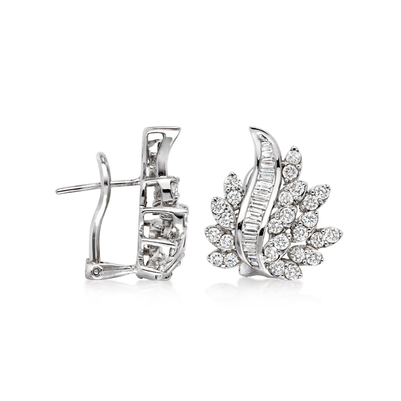 14kt white gold diamond spray clip/post earrings, side view with post hardware