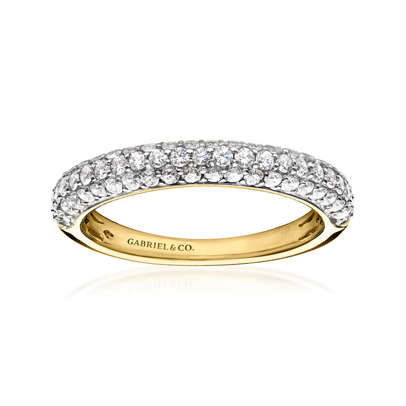 Gabriel & Co. diamond ring in 14kt yellow gold with pavé-set round diamonds