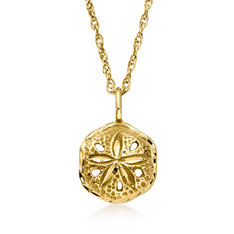Vintage 14kt yellow gold sand dollar pendant necklace, round textured pendant