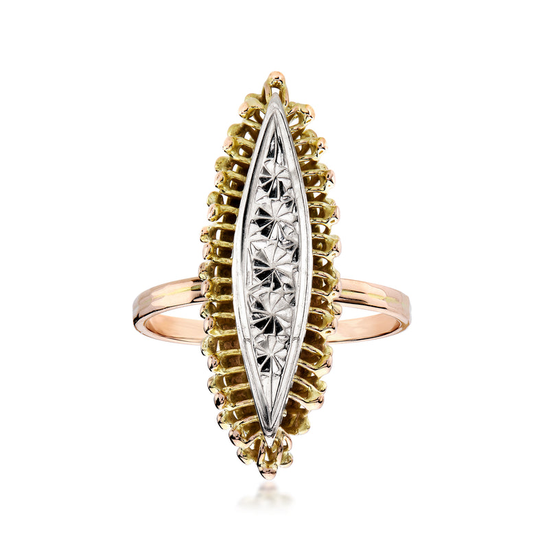 C. 1970 Vintage 14kt Two-Tone Gold Navette Ring. Size 7