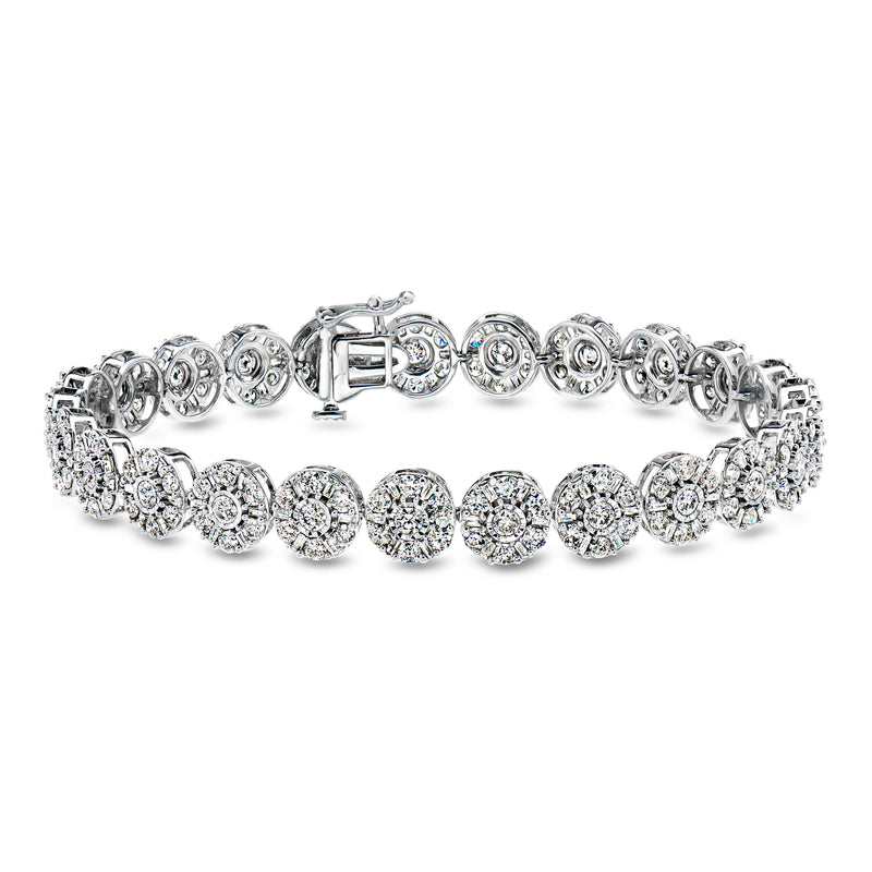 Vintage diamond cluster bracelet in white gold with round cluster links