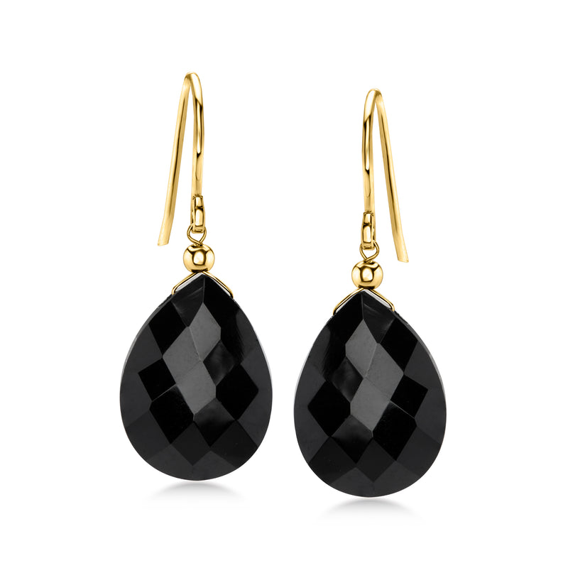 10kt yellow gold earwire drop earrings with faceted black onyx teardrop