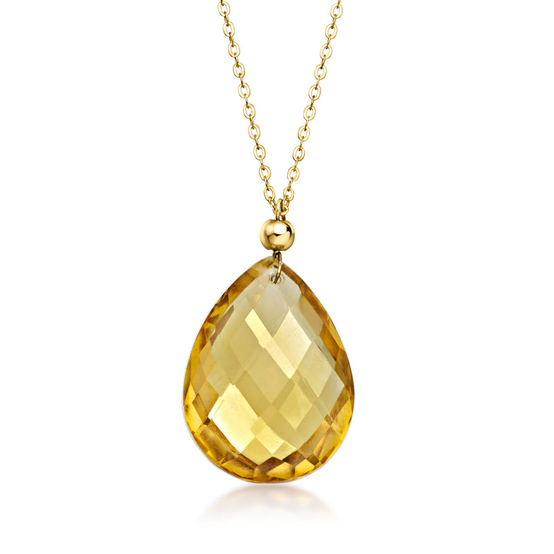 10kt yellow gold citrine pendant necklace with teardrop gemstone on chain
