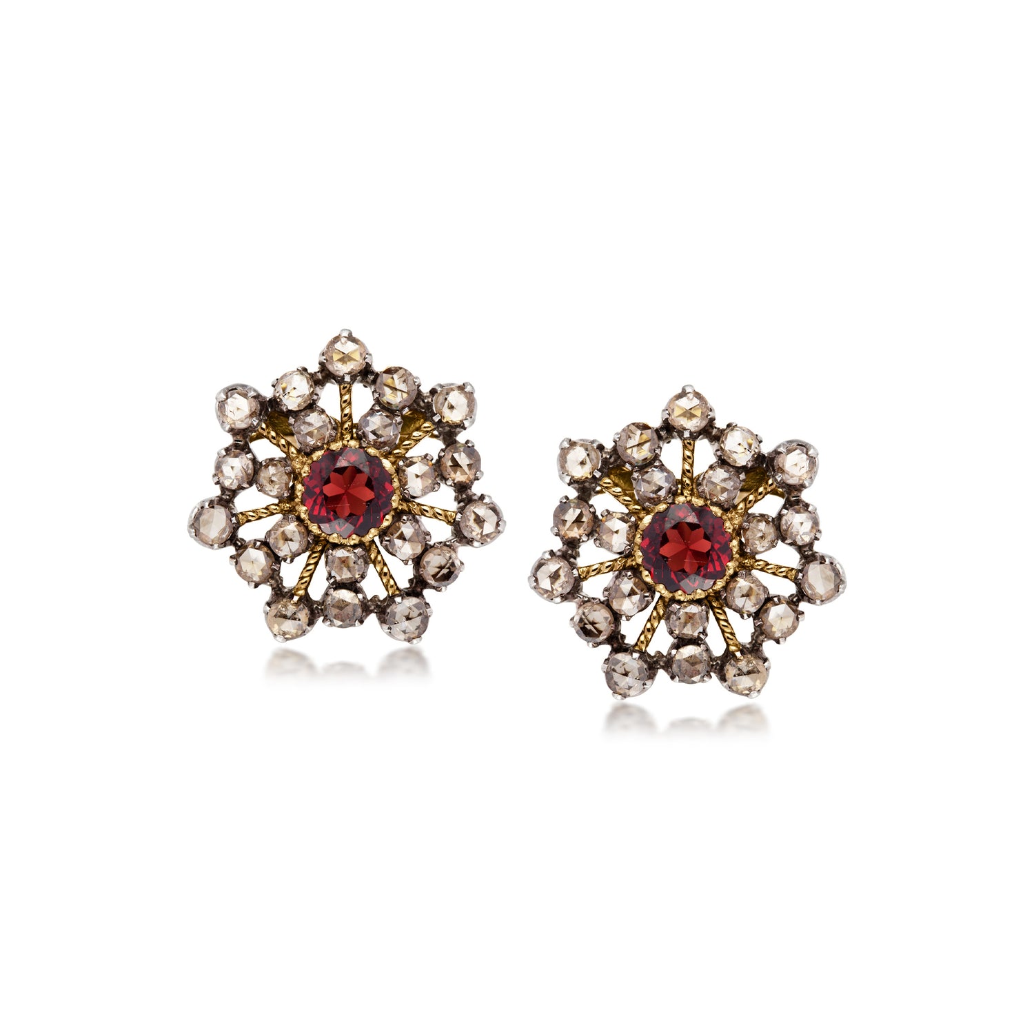 C. 1960 Vintage 2.10 ct. t.w. Diamond and 1.70 ct. t.w. Garnet Snowflake Earrings in 18kt Gold Over Sterling