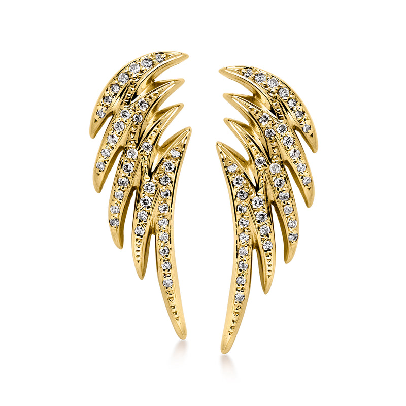 14kt yellow gold zigzag diamond stud earrings with post backs