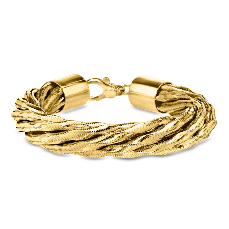 Italian flex twisted bracelet in 18kt gold over sterling with braided texture and clasp