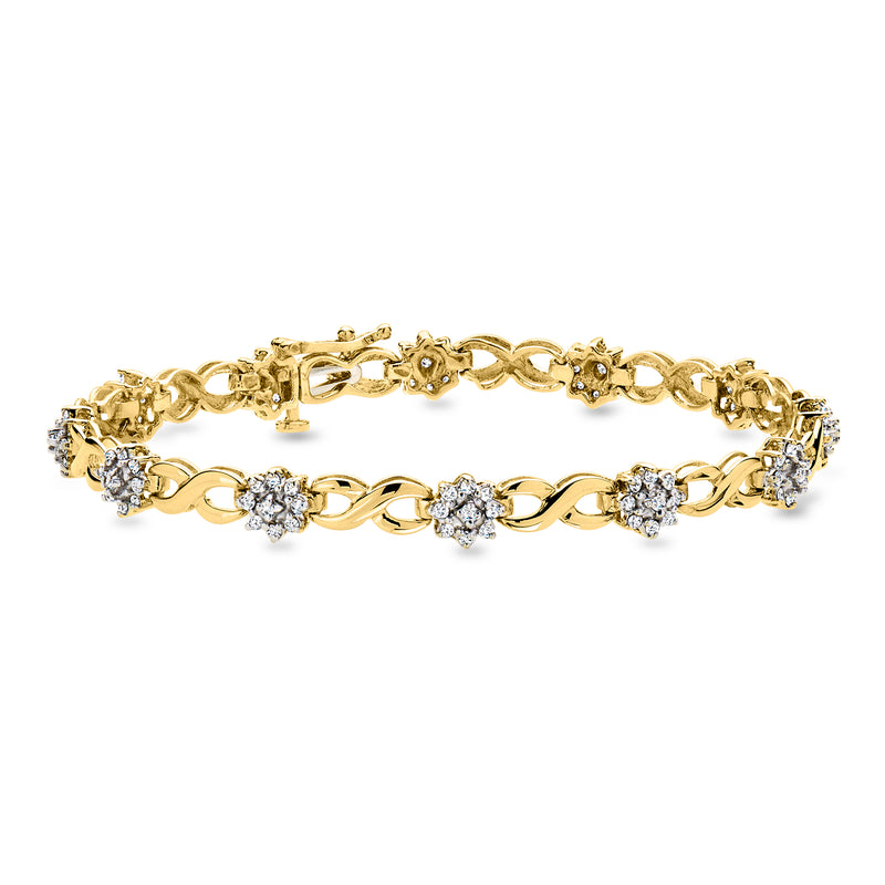 10kt yellow gold diamond cluster bracelet with round bezel-set stones