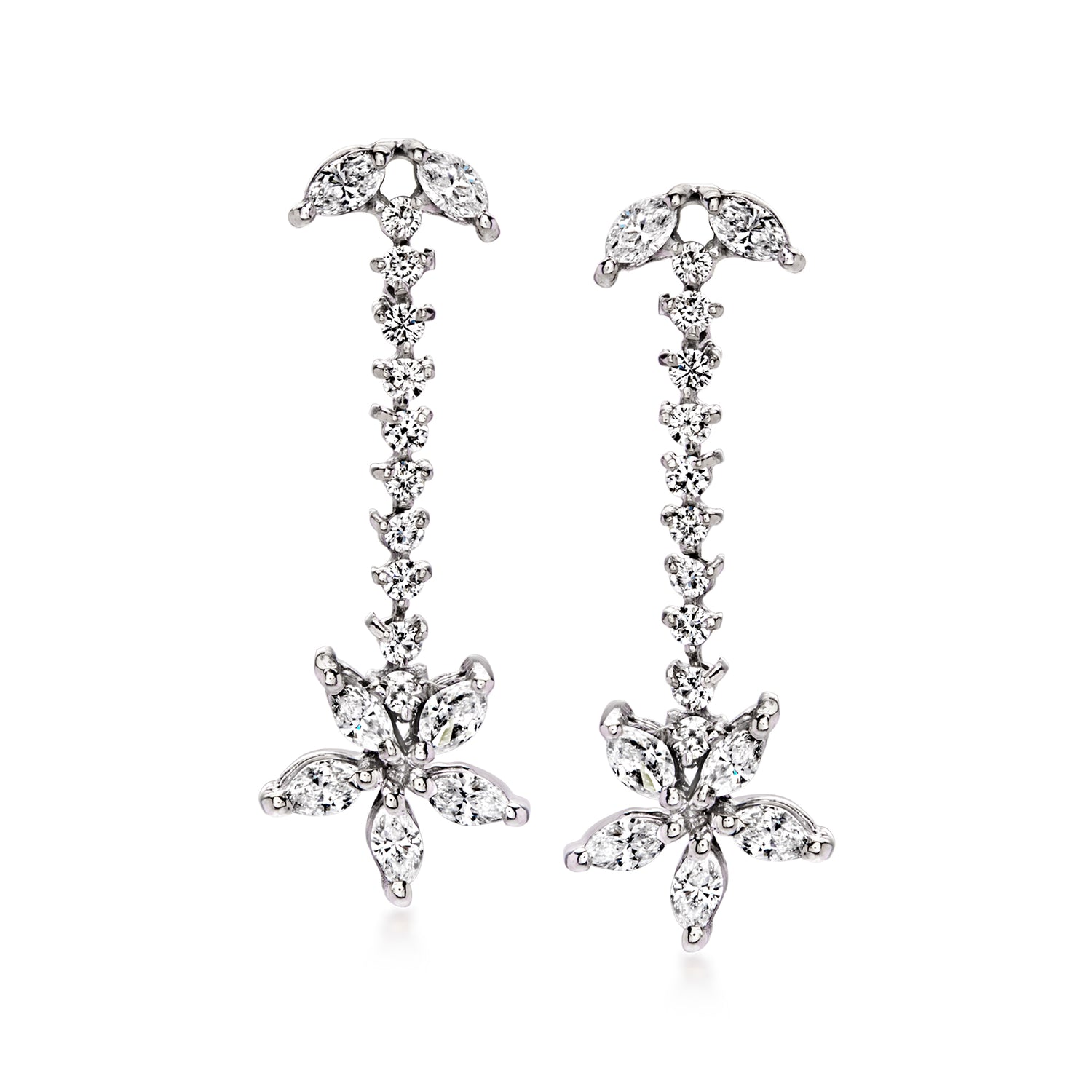C. 1990 Vintage 1.35 ct. t.w. Diamond Flower Drop Earrings in 18kt White Gold