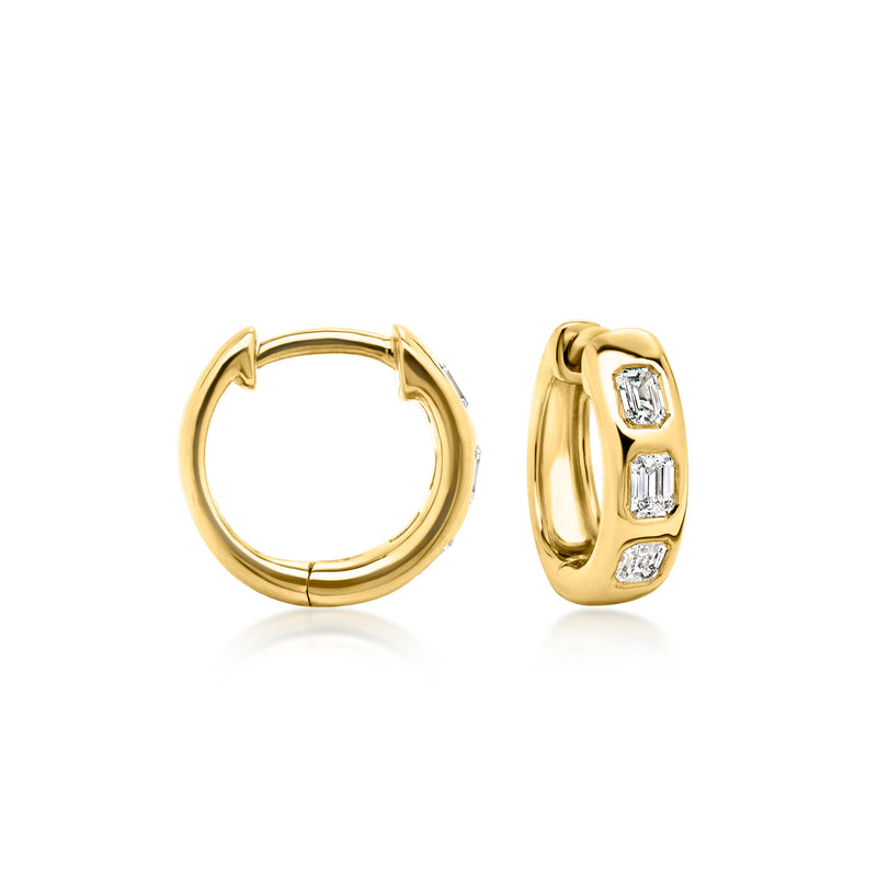18kt gold over sterling hoop earrings with emerald-cut diamond accents, 0.25 ct t.w.