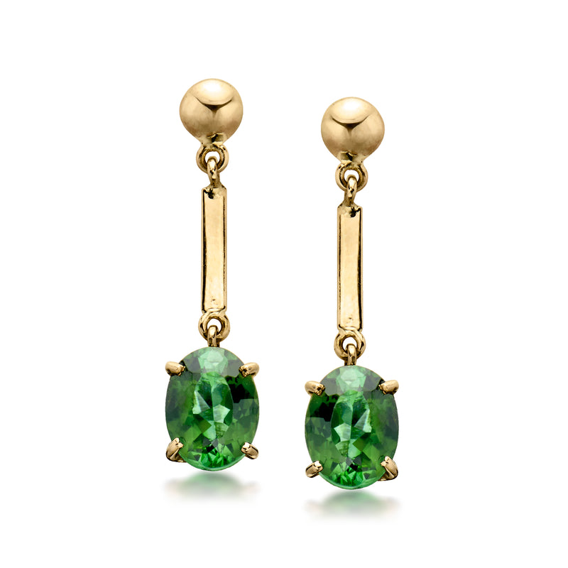 Vintage drop earrings in yellow gold with green tourmaline oval drops