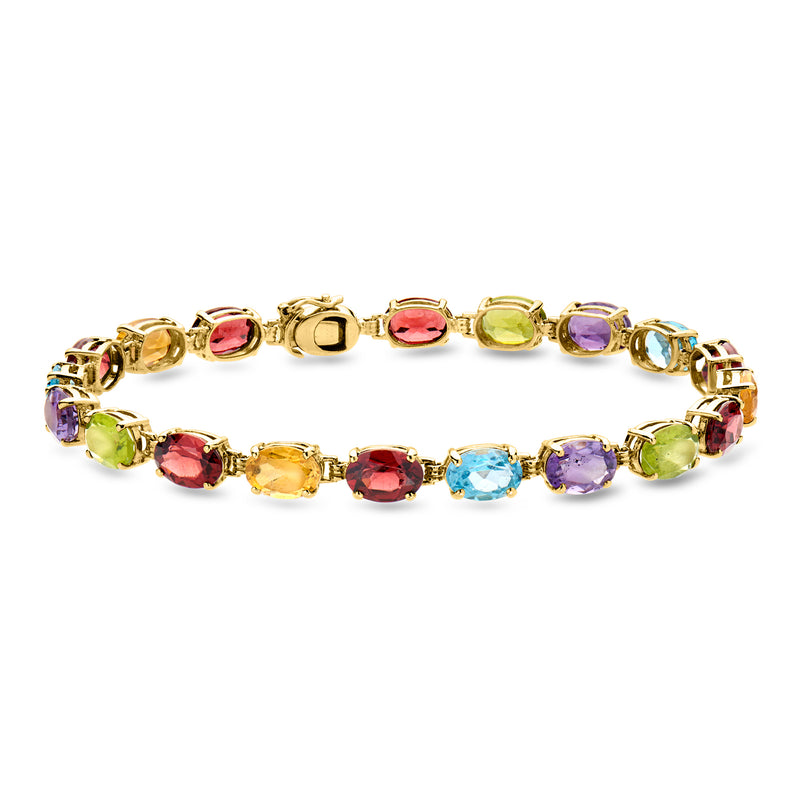 Vintage 14kt yellow gold multi-gemstone bracelet with oval colored stones