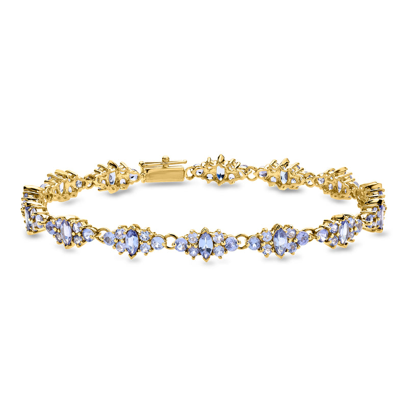 Yellow gold bracelet with oval blue gemstones and prong-set links