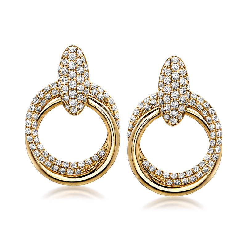 14kt yellow gold diamond doorknocker hoop earrings with post backs
