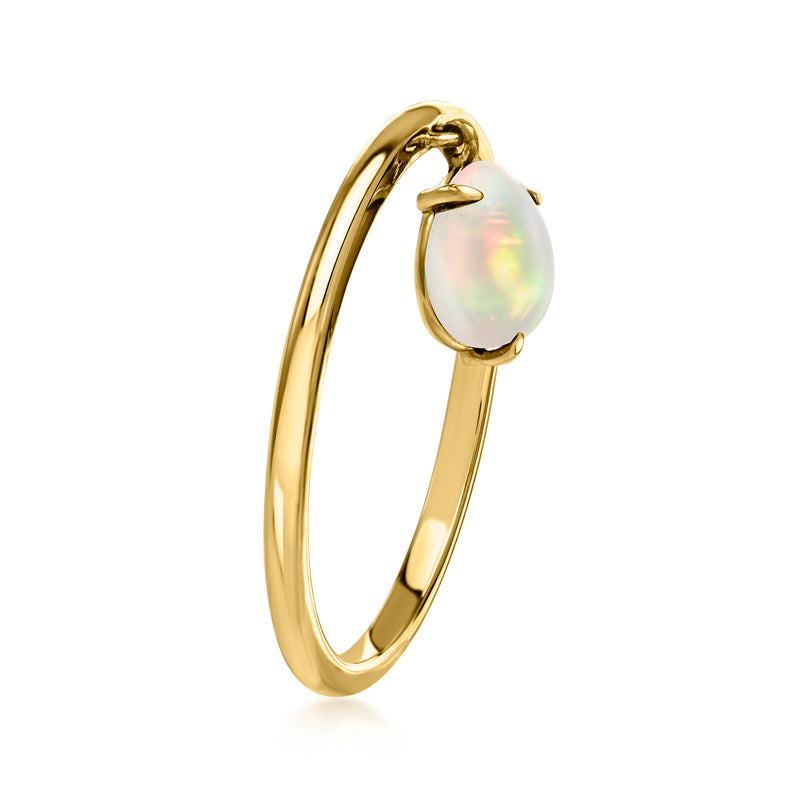 Teardrop opal charm set in 10kt yellow gold open ring band