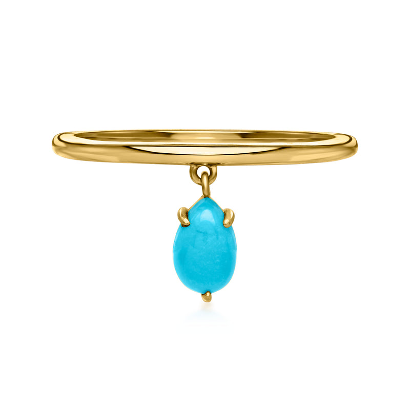 10kt yellow gold ring with oval turquoise charm drop