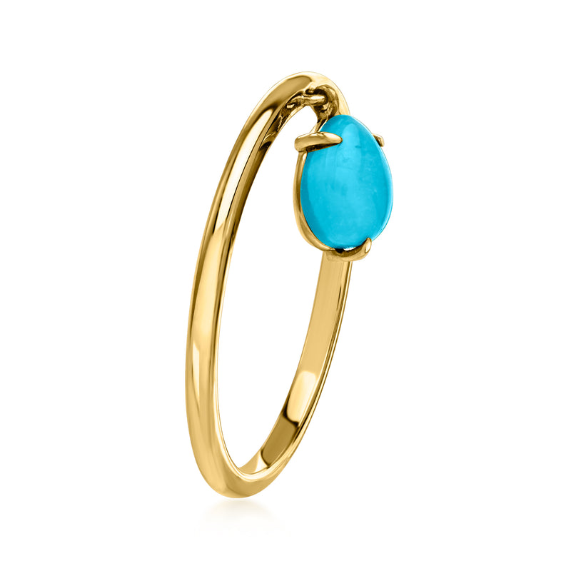 10kt yellow gold ring with oval turquoise charm on side