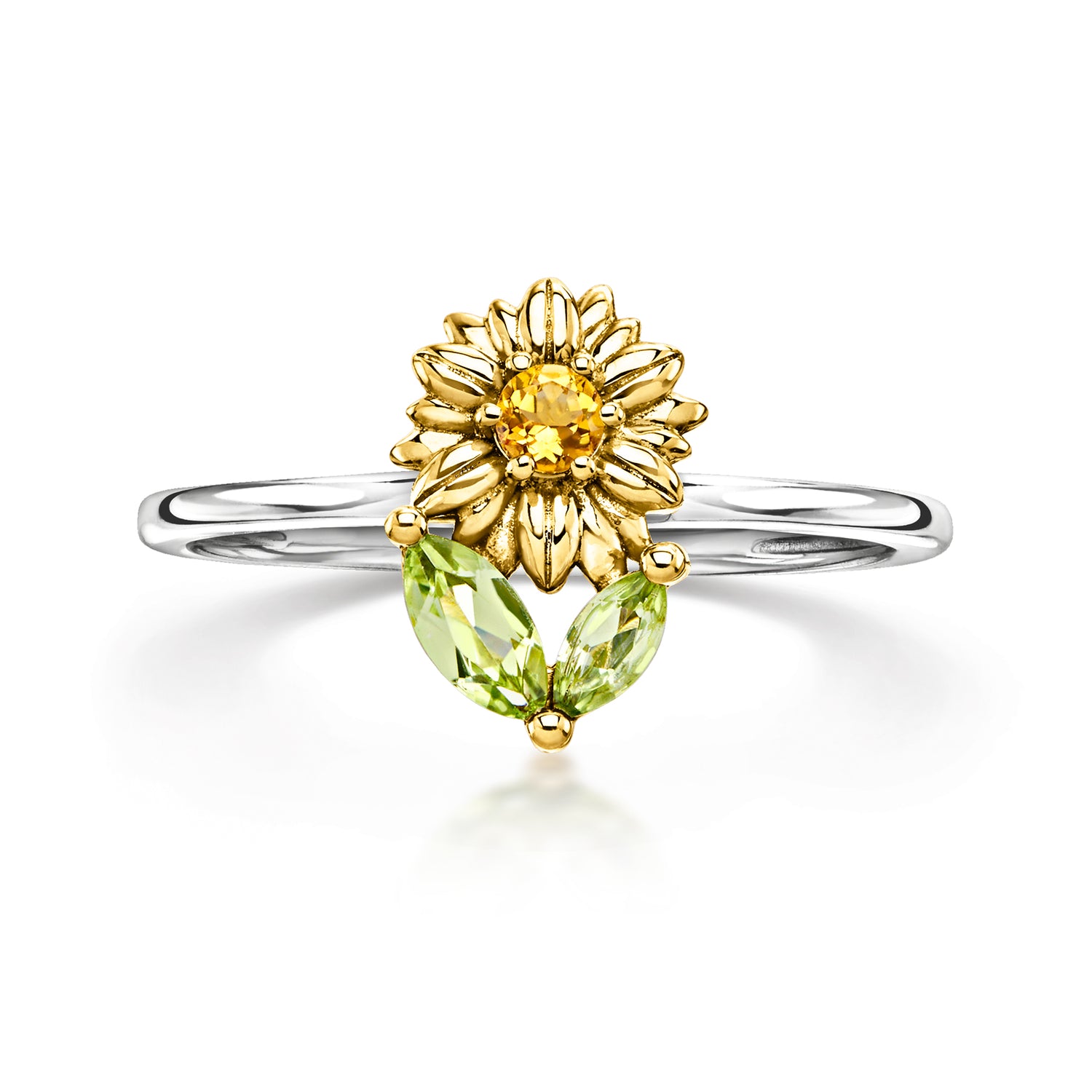 Citrine and .20 ct. t.w. Peridot Sunflower Ring in Sterling Silver and 14kt Yellow Gold