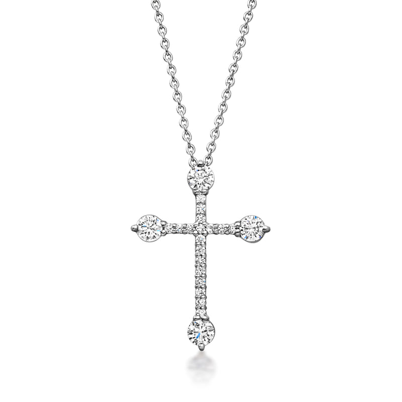 18kt white gold diamond cross pendant necklace with link chain