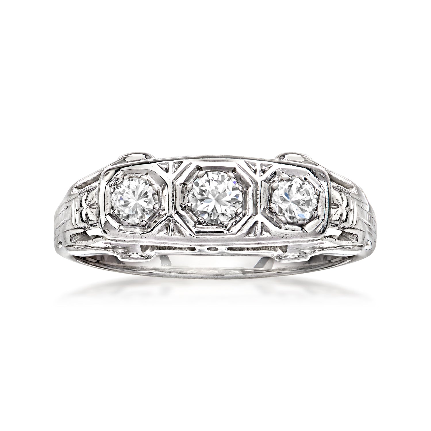 C. 1980 Vintage .35 ct. t.w. Diamond Three-Stone Ring in 18kt White Gold