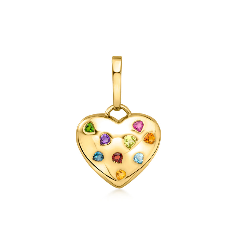 .89 ct. t.w. Multi-Gemstone Heart Pendant in 18kt Gold Over Sterling
