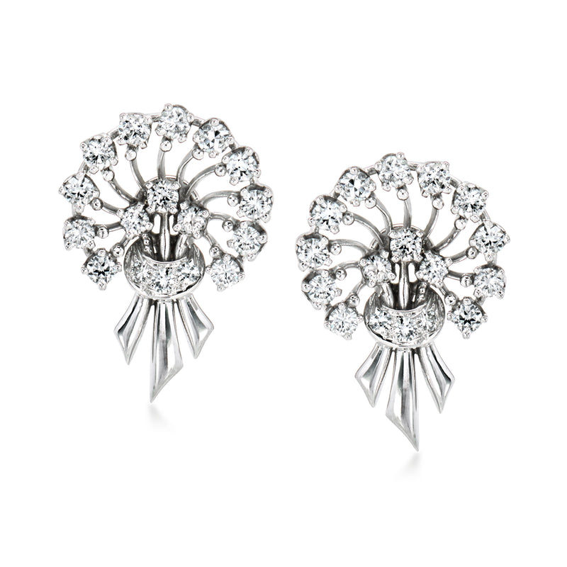 Diamond bouquet post earrings in white gold with floral cluster and drop detail