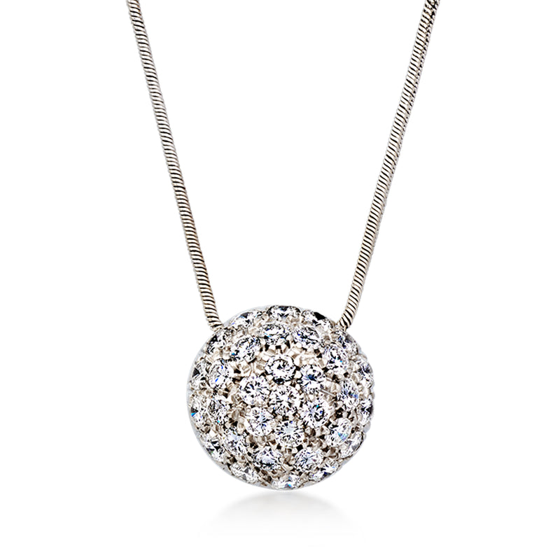 Diamond dome necklace in white gold with round pavé pendant
