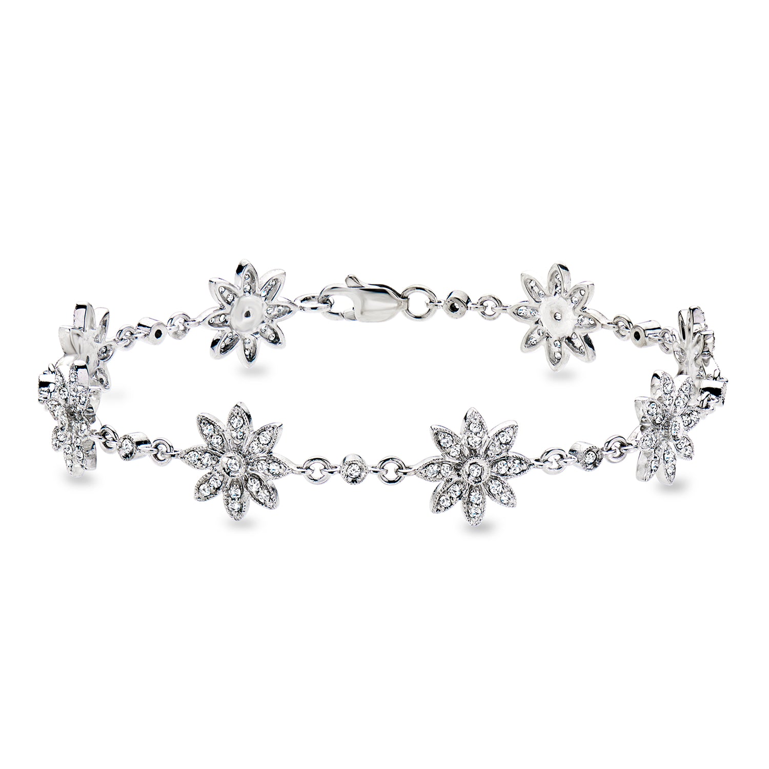 C. 1990 Vintage 1.15 ct. t.w. Diamond Flower Bracelet in 14kt White Gold