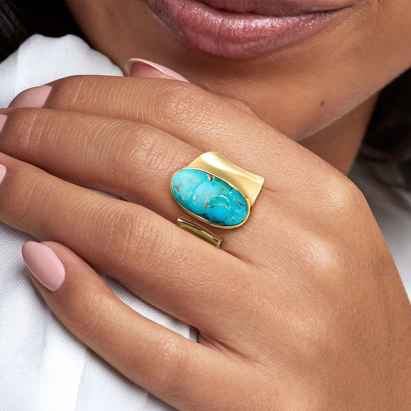 Turquoise Wrap Ring in 18kt Gold Over Sterling