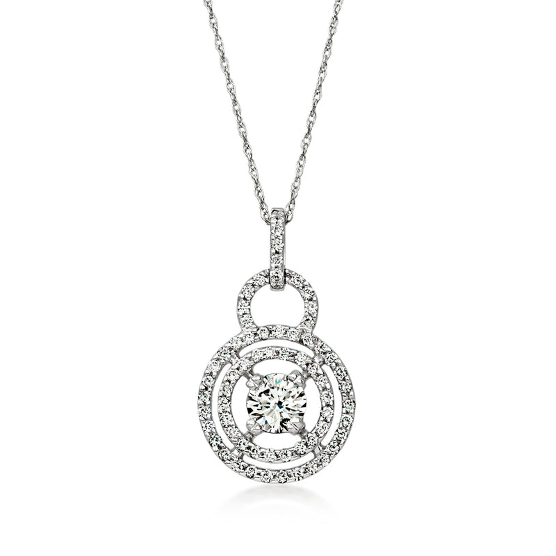 18kt white gold diamond circle pendant necklace with round center stone