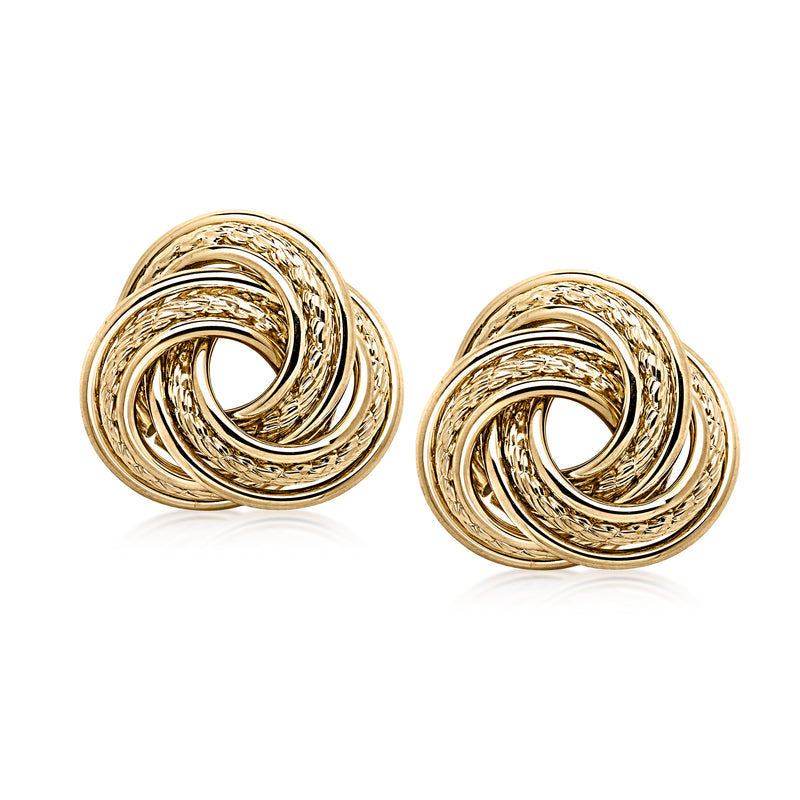 14k yellow gold knot post earrings with interlocking loops